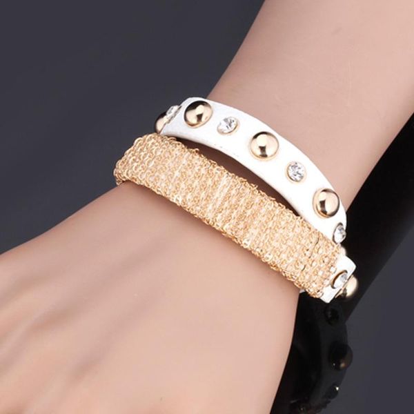 

charm bracelets friendship for men / women resizable fashion jewelry gold color red black white genuine leather bracelet h421, Golden;silver