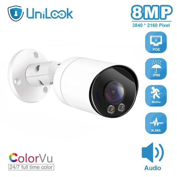 

unilook 8mp poe ip camera colorvu 3.6mm fixed lens audio motion detection ip 66 cctv surveillance onvif h.265 p2p view