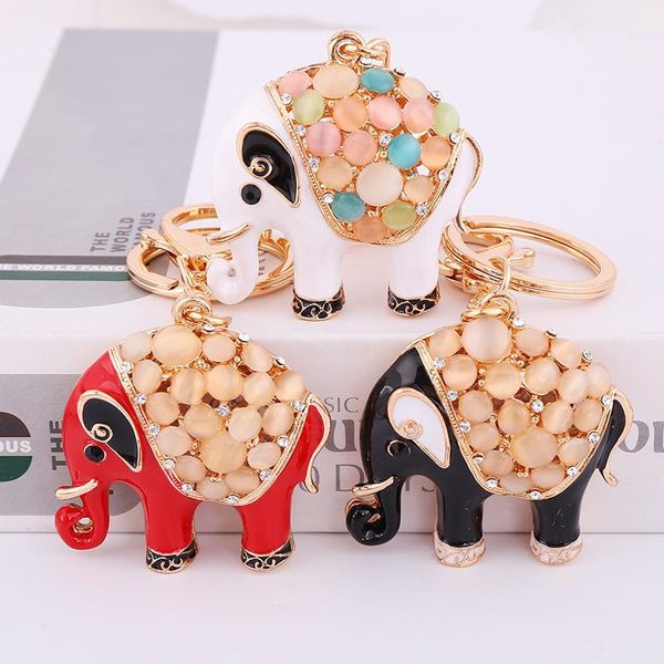 

keychains elephant model inlaid diamond key clasp girls wrapped gold pendant car interior accessories stainless steel keychain, Silver