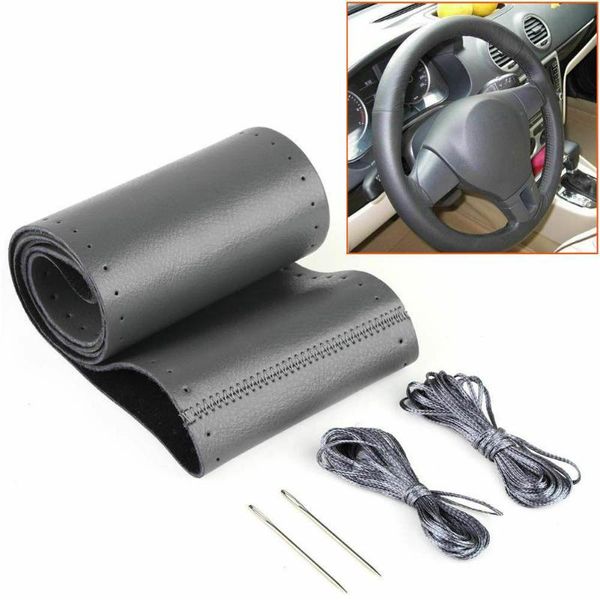 

steering wheel covers gray cover leather needles and thread tool set diy practical