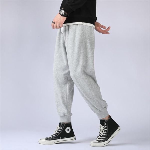 

running pants men trendyol cotton loose thin knitting casual gray sports jogger workout training gym fitness ankle-tied trousers, Black;blue
