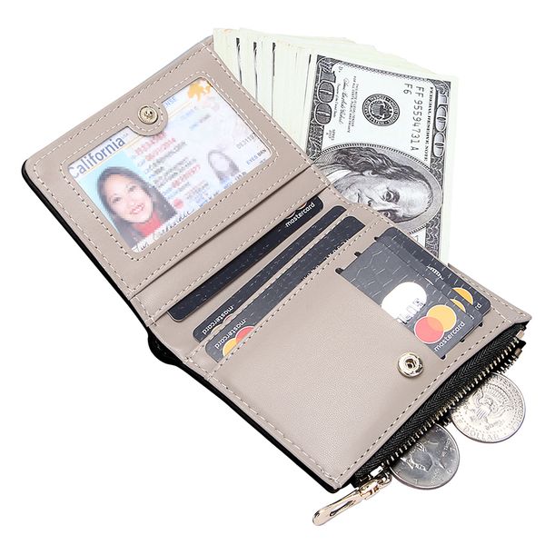 

solid pu leather wallets lady fashion slim zipper coin purses girl short bifold wallet women student purse hollow love, Red;black