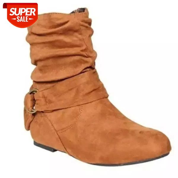 

2020 new women ankle boots casual pointed toe flat boots buckle zipper short winter snow botas mujer flock zapatos de mujer #ng5q, Black