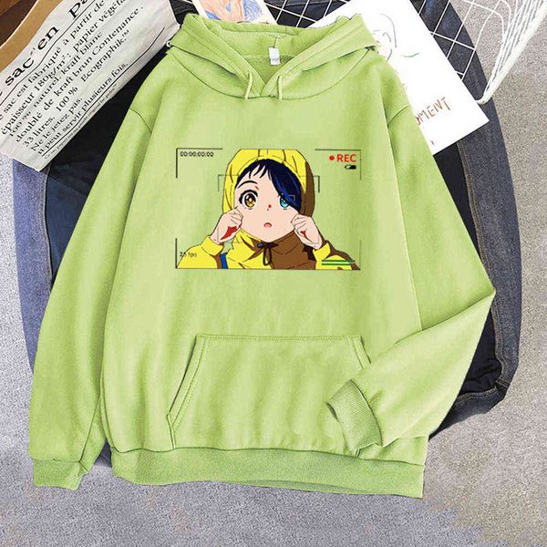 

harajuku wonder egg priority hoodies solid color hooded women men o neck sweatshirt long sleeve plus velvet coat streetwear y0820, Black