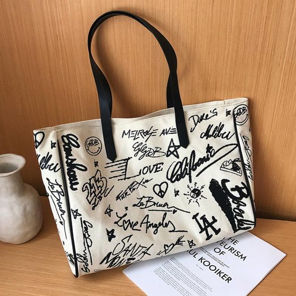 

evening bags large capacity women shoulder for women2021 printed tote canvas bag all-match totes underarm bolsas feminina