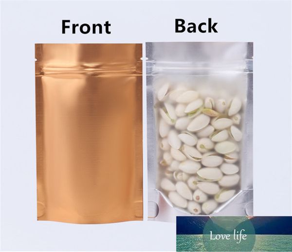 100pcs Clear Front Gold Back Traslucido Zipper Bag Termosaldatura Plastica Pet Food Noci Tè Caffè Spezie Cereali Sacchetti dorati Prezzo di fabbrica design esperto