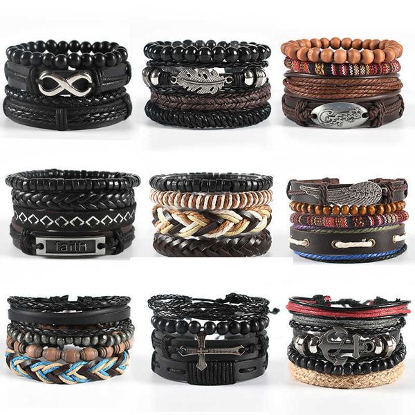 

fashion men's leather bracelet diy woven wing boat anchor, Golden;silver