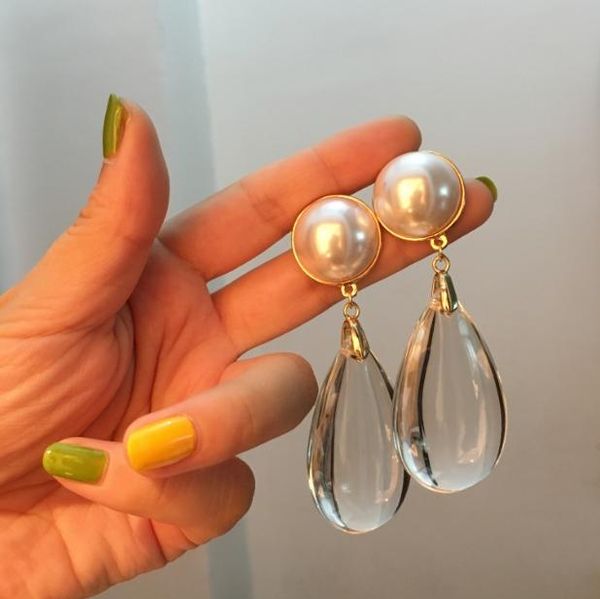 

stud women big waterdrop dangle pearl earring jewelry, Golden;silver