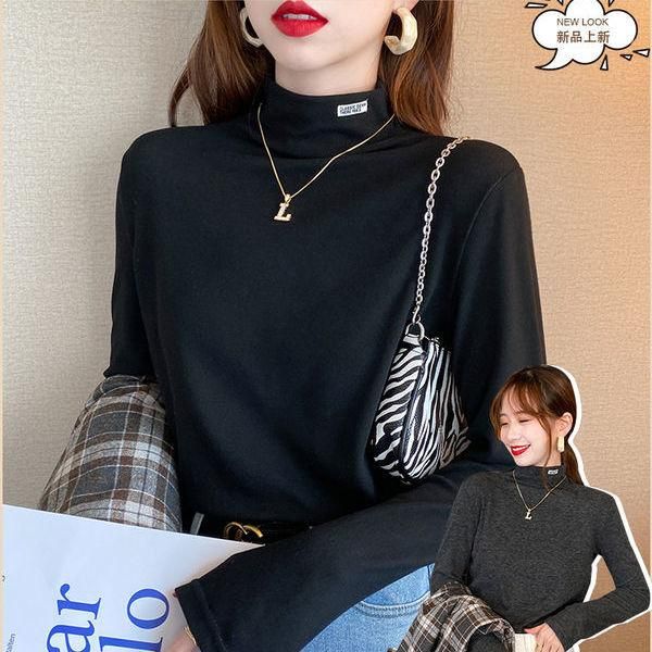 

women's t-shirt woman tshirts turtleneck autumn winter mujer camisetas, White