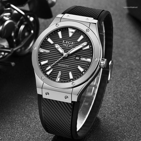 

wristwatches relogio masculino 2021 lige mens watches sports wrist watch men waterproof silicone quartz clock1, Slivery;brown