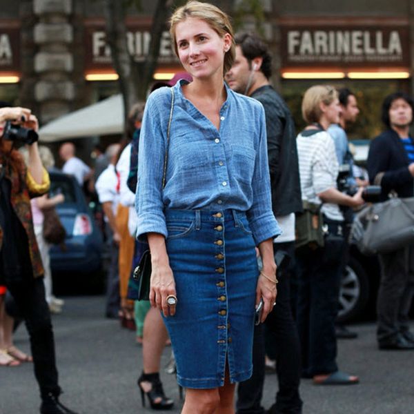 

2021 new women blue solid casual waist pencil denim skirts high street pockets button midi all-matched knee-length jeans skirt o9ym, Black