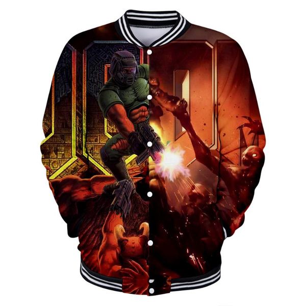 

women's jackets leisure hip hop 3d game doom eternal printed baseball women/men long sleeve jacket casual streetwear clothes, Black;brown