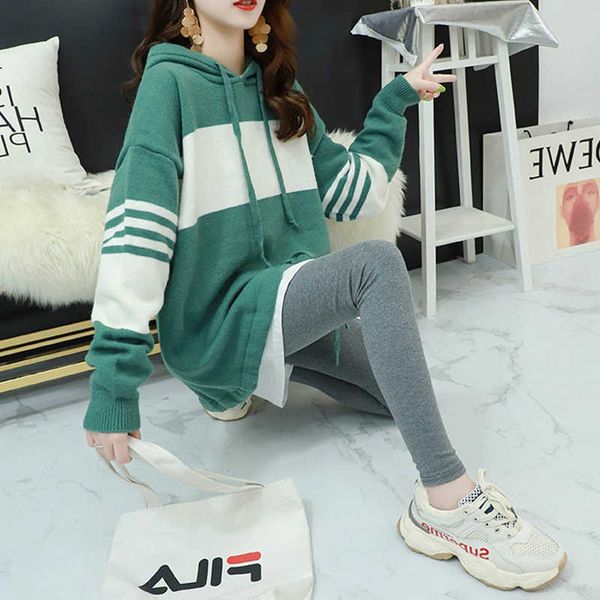 

women's sweaters hooded solid for female autumn knitted jumper long sleeve casual stripe pullovers outwear sweater women fvsb, White;black