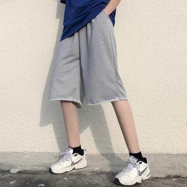 

women's shorts women summer solid knee-length high waist loose ins simple leisure fashion female preppy stylish teens korean style dail, White;black