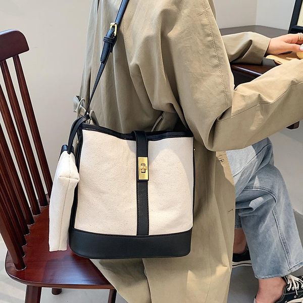 

evening bags casual simple canvas bucket bag women's large capacity 2021 fashion single shoulder messenger handbag