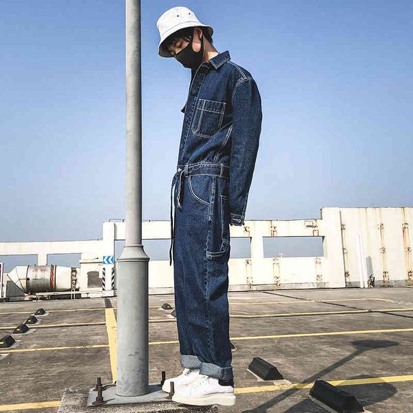 

men's jeans vintage overalls for men's jeans trend load straight leg pants of american-style men streetwear l34g, Blue