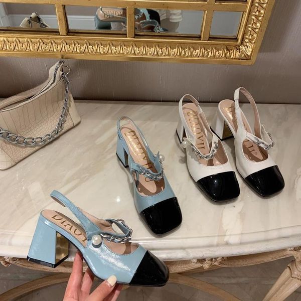 

sandals small incense wind baotou thick heel summer style metal decoration korean women's shoes, Black