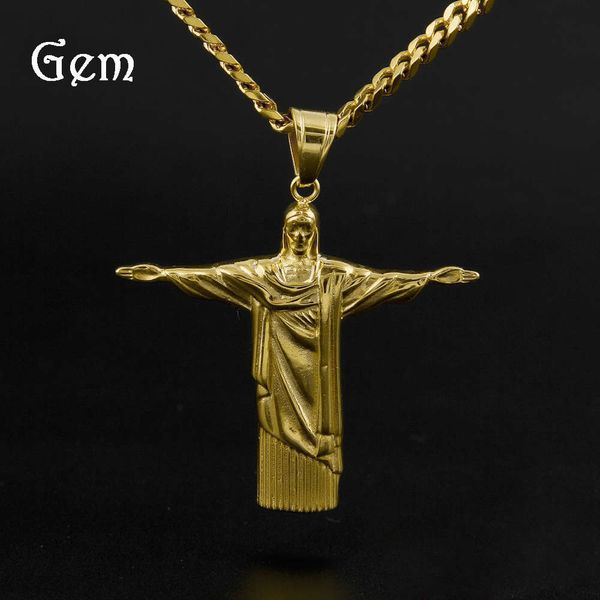 

jewelry rio de janeiro, brazil hands unfold jesus pendant stainless steel necklace, Silver