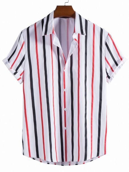 

men random striped print curved hem shirt d2yz#, White;black