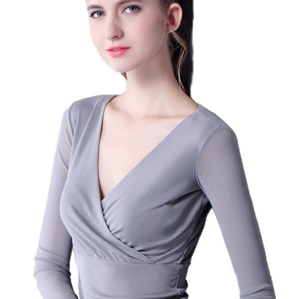 

women's blouses & shirts mesh bottom shirt long sleeve deep v-neck blouse 2021 women casual slim simple thin cross t-shirt bottomed, White