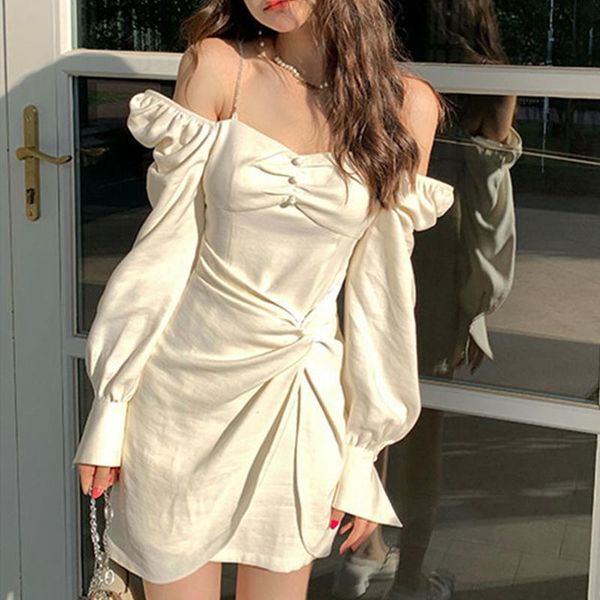 

casual dresses summer designer kawaii dress women elegant strap solid sweet mini female french high street party night 2021, Black;gray