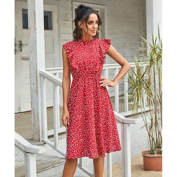 

casual dresses bikoles women's summer fashion polka dot sleeveless dress 2021 ruffle high street elastic waist a line ladies sundress, Black;gray