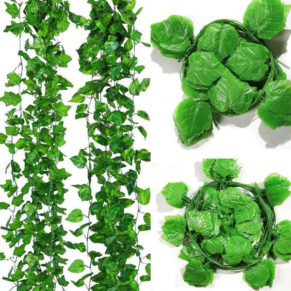 

decorative flowers & wreaths 12pcs leaf 2.3m home decor artificial ivy green fake leaves garland plant vine foliage wall plants