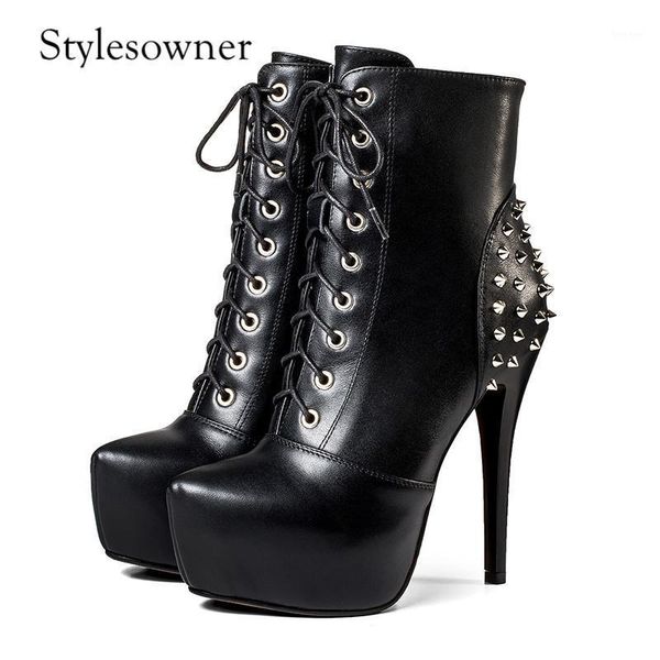 

boots stylesowner luxury design super high heels 13cm female short platform thick bottom black solid color motorcycle1