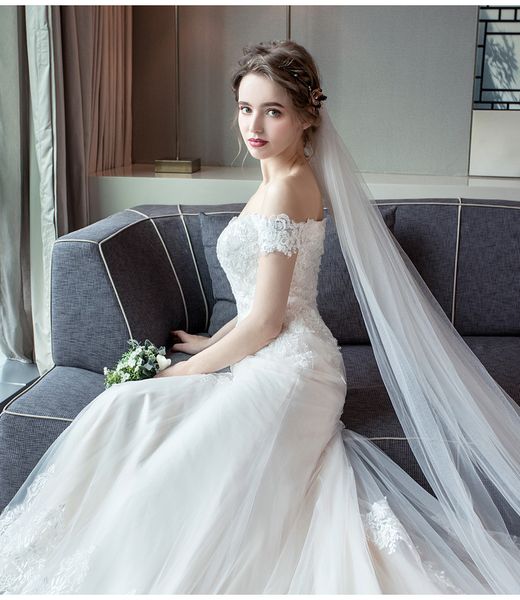 

new robe 2021 de mariee light champagne lace appliques mermaid wedding off the shoulder bead bridal gowns abiti da sposa lrdl, White