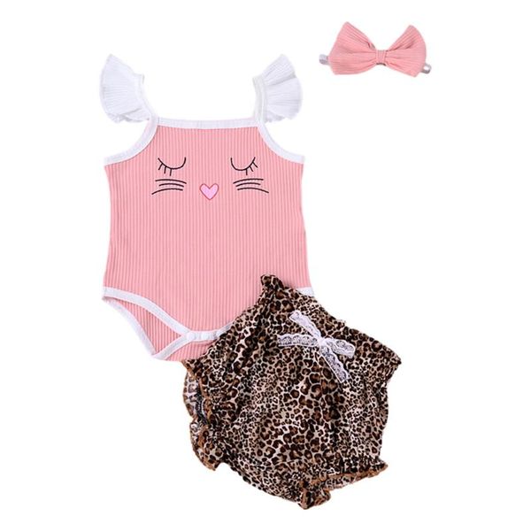 

clothing sets weixinbuy toddler baby girl clothes summer cartoon print sling romper + leopard short 2pcs outfits infant born suits, White