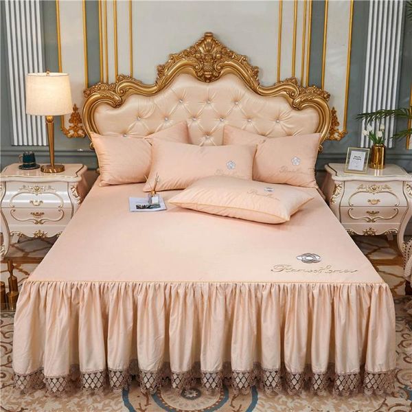

sheets & sets svetanya european solid bedskirt(with ruffles border)bed mattress protector soft egyptian cotton embroidery fitted sheet