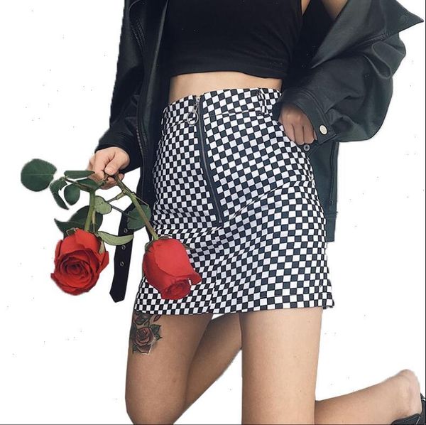 

korea harajuku wind ring half zipper lattice skirt a skirt pack arm skirt drop shipping good quality, Black