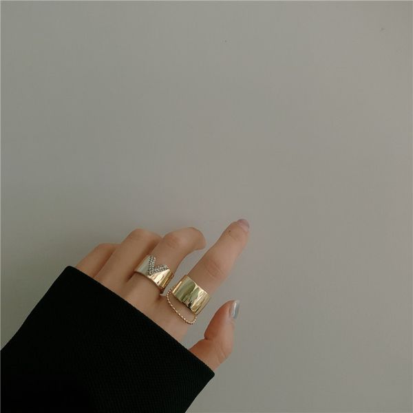 

hbp fashion wide face round bead chain temperament cool wind ins fashionable light luxury micro inlaid letter v ring, Silver