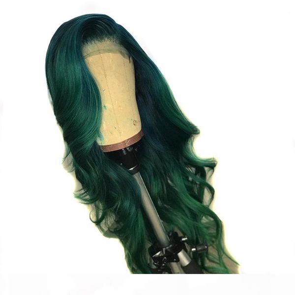 

13*6 deep part green lace front human hair wig preplucked peruvian remy 150 density wavy 360 lace frontal wig closure for women, Black