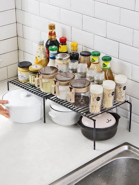 

hooks & rails iron kitchen shelf storage rack stainless steel cabinet dish seasoning shelfs punch-firm multifunctional retractable
