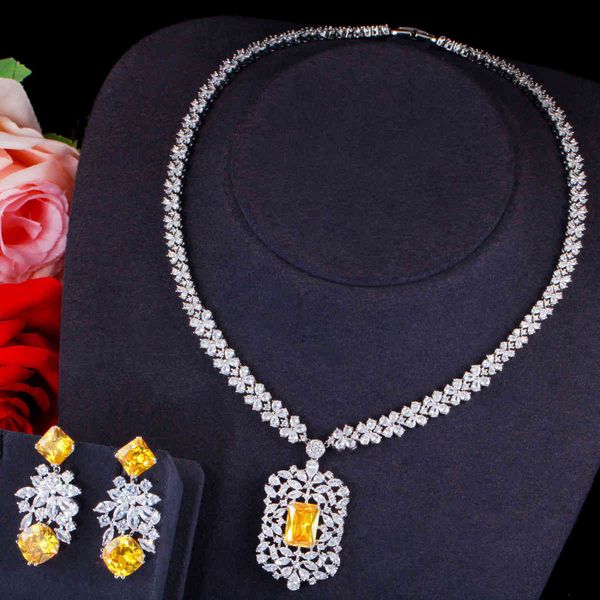 

korean bride zircon necklace earring set chain wedding banquet dinner party jewelry set multi-color options, Black