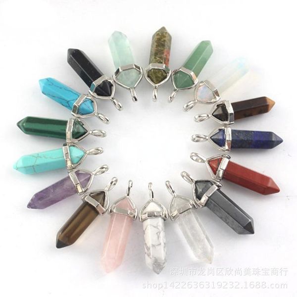 

charms natural crystal hexagonal pillar pendant amethyst, Bronze;silver