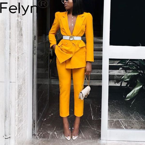 

2-piece women's jacket pants, office suit, ruffles and buttons, new collection 2021 2rgy, Gray