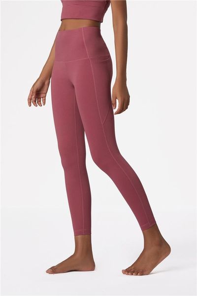

yoga outfits soft naked-feel athletic fitness leggings women design stretchy high waist gym sport tights female pants, White;red