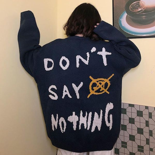 

women's sweaters korean fashion jacquard round neck letters female pullovers autumn winter lazy loose long sleeve knitted, White;black