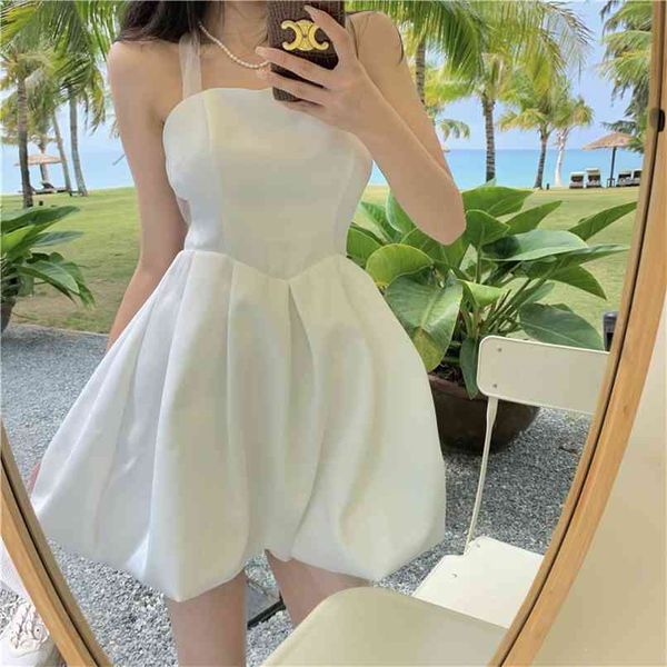 

bowknot halter sling dress women's summer short mesh waist bud 210529, Black;gray