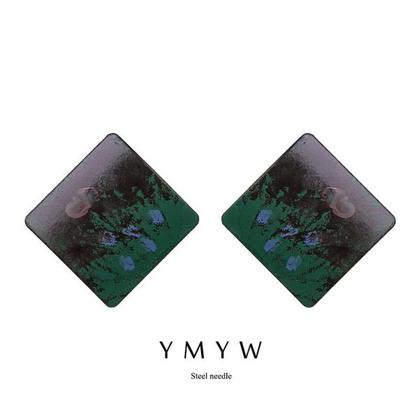 

stud ymyw korean trendy temperament rhombus surface graffiti colorful earrings geometric simple square unique women brincos, Golden;silver