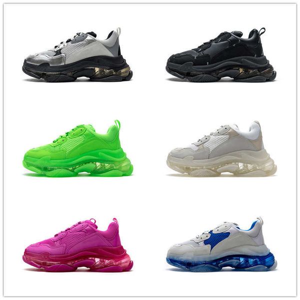 

2021 triple s shoes clear sole sneaker 3-layered outsole womens paris 17fw black white letter colorful retro ladies designer casual trainers