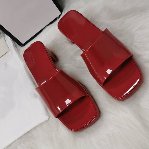 

cool color thick heeled sandals slippers summer women's embossed letter logo decorative sandals environment friendly adhesive material, Black