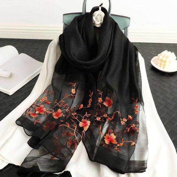 

autumn silk mulberry scarf versatile embroidery butterfly silk wool mixed scarf shawl female, Blue;gray