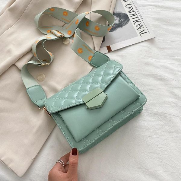 

evening bags qyahlybz band ins small women's hand bag 2021 summer fashion messenger yellow leather square with wide strap shoulder