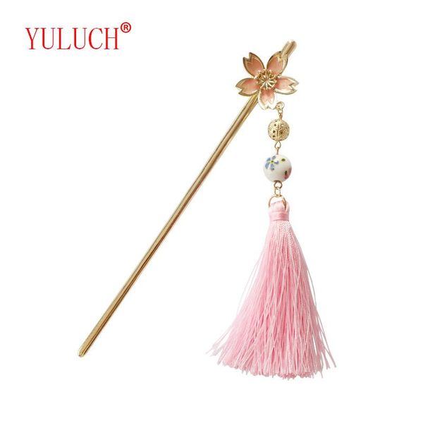 

hair clips & barrettes yuluch 2021 romantic cute woman art fresh pink cherry porcelain pearl fringed hairpin jewelry gift, Golden;silver