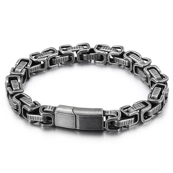 Charm Bracelets Vintage Black 8mm 8,66 Polegada Aço Inoxidável Bizantino Rei Pulseira Corrente Para Meninos Presentes Masculinos