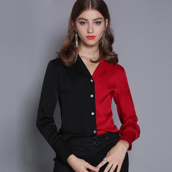 

black red silk blouse for women long sleeve 4xl plus size casual office dress shirts fashion slim dropshipping, White