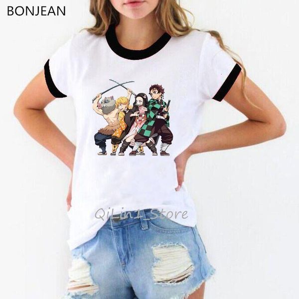 

nezuko kamado tee slayer women tshirt kimetsunoyaiba women graphic tees japanese anime tshirt white with edge balck t